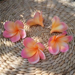 20pcs lumière corail frangipanier Plumerias naturel Real Touch fleurs fleur artificielle pour gâteau décoration bouquets de mariage 201222