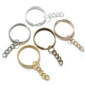 20 pcs/lot porte-clés porte-clés (taille de bague 25mm) mode or couleurs plaqué argent rhodié 50mm long porte-clés rond porte-clés