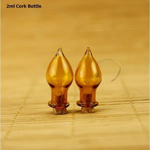 20 piezas promoción ámbar 2ml Mini botella de corchos de vidrio pequeño tarro cosmético tapón Vial contenedor recargable decorativo para colgantes al por mayor