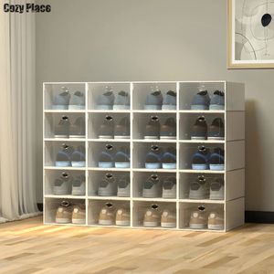 20 pièces étagère à chaussures chaussures système d'organisation de stockage Transparent armoire à chaussures meubles empilable Sneaker boîte vitrine boîte de rangement 240129