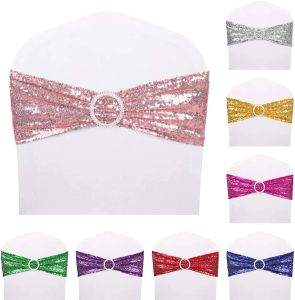 Ceintures de chaise extensibles à paillettes, 20 pièces, bande dorée scintillante pour Banquet, fête de mariage, couverture de chaise d'extérieur à la maison, décorations de ceinture