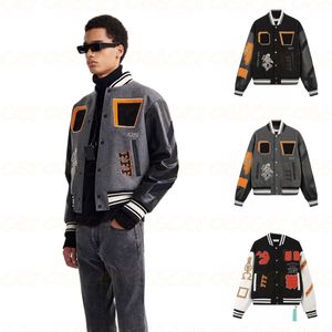 Designer de mode offs Skull Decal Baseball Jacket Laine tweed Épissage Manches En Cuir Manteaux Broderie Femmes Hip Hop Style Vestes D'hiver S-XL