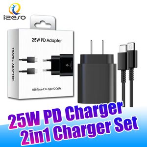 Cargador PD de 25 W para Samsung S23 S22 S21 NOTA Adaptador de carga súper rápido USB C PPS Enchufe de carga rápida EE. UU. UE con paquete minorista izeso