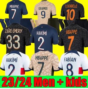 2023 2024 Maillots de football Paris Soccer Jerseys MBAPPE Lee Kang dans HAKIMI 23 24 Paris FOOTBALL CHEMISE MARQUINHOS VERRATTI Maillot Foot Hommes Enfants KIT