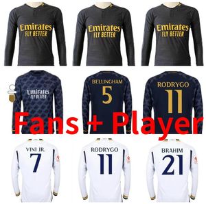 Manga larga ARDA GULER Jerseys de fútbol Bellingham Real Madrid 2023 2024 VALVERDE ALABA VINI JR CAMAVINGA TCHOUAMENI KROOS MODRIC Camiseta de fútbol Fans Versión del jugador