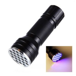 21 LED lampe de poche UV lampe UV torche 3A batterie torche lumière violette lumière noire pour la détection de vérificateur de marqueur DLH437