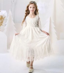 212 ans robes de fille de fleur blanc beige à manches longues robe d'été communion enfant en bas âge enfants baptême mariage demoiselle d'honneur vêtements 240306