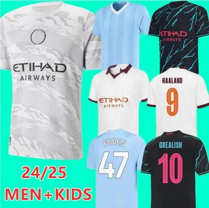 24 25 Jerseys de fútbol de Haaland Grealish Sterling Mans Cities Mahrez Fans Versión de Bruyne Foden 2024 2025 Camisa de tops de fútbol Kit Kits Kit de niños Juveniles Uniformes 99