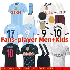 23 24 City Haaland MANS VILLES MAILLOT DE FOOTBALL PHILLIPS GREALISH DE BRUYNE FODEN 2023 2024 MANCHESTERS Football Tops Chemises Kit Enfants