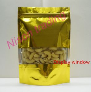 22*30 cm, 100 unids/pack X bolsa ziplock de papel de aluminio de pie dorado con ventana transparente, leche en polvo chapada en mylar/paquete de piruletas, saco de polietileno