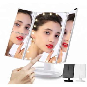 Espejo compacto de maquillaje con 22 espejos de maquillaje de escritorio con pantalla táctil iluminada con LED, 3 plegables y ajustables
