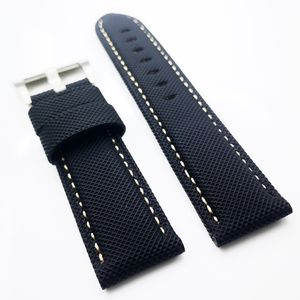 Bracelet en cuir avec point kaki en toile noire de 22 mm, boucle à vis en acier argenté PAM de 20 mm, adapté à la montre PAM Wirst