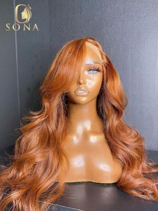 220% densidad transparente naranja jengibre cobre marrón 13X6 pelucas frontales de encaje cuerpo ondulado pelucas de cabello humano recto pelucas frontales de encaje para mujeres