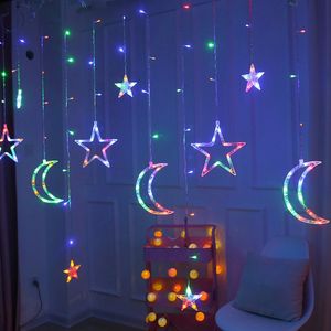 220V LED Star Moon Ball rideau clair arbre de Noël Garland String String Fairy Lights Outdoor for Wedding Party Holiday Decor 201204