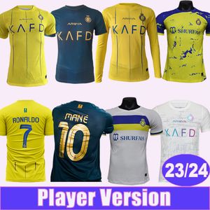 23 24 Al Nassr Mens Player Version Soccer Jerseys À Manches Longues RONALDO Accueil Version Jaune À L'extérieur 3ème Formation Porter Chemise À Manches Courtes Uniformes