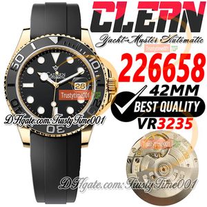 226658 VR3235 Reloj automático para hombre Clean CF Y-M 42 Oro amarillo Bisel de cerámica 3D Esfera negra Acero 904L Correa Oysterflex Caucho Super Edition Trustytime001 Reloj de pulsera