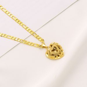 22k Solid Yellow Gold FINISH knit Heart Pendant Italian Figaro Link Chain Necklace 24