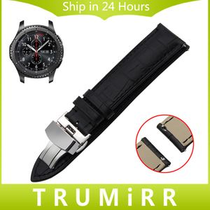 Bracelets de montre Bracelet en cuir véritable à dégagement rapide de 22 mm pour Gear S3 Classic Frontier Garmin Chronos Bracelet à boucle papillon