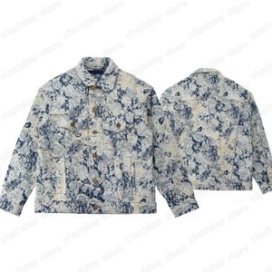 22SS Designers Denim Vestes Hommes Femmes Détruit Tie Dye Jacquard Fleurs Revers Cou Streetwear Bleu S-XL