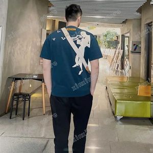 22ss hombres diseñadores camisetas punto trompetista jacquard letra manga corta cuello redondo streetwear negro azul xinxinbuy S-XL319m