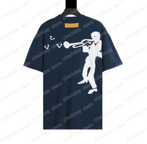 22ss Hombres Diseñadores camisetas camiseta de punto trompetista letra impresa manga corta Hombre Cuello redondo París Streetwear azul xinxinbuy XS-L