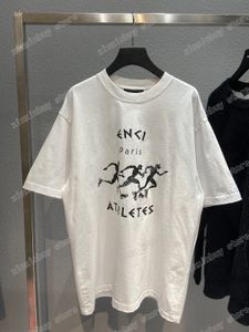 22SS Men Designers T-shirts Paris Athlètes surdimensionnés Coton Coton Coup Crew Neck Streetwear Blue Black White Xinxinbuy XS-L