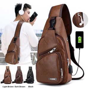 22ss Hommes Mode Poitrine Taille Sac Casual Voyage En Plein Air USB Port De Charge Sling Ba g PU Poitrine Bags2659