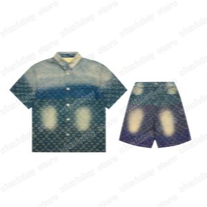 22ss Hommes Femmes Designers Denim t-shirts tee set tie dye Jacquard lettre manches courtes Crew Neck Streetwear bleu xinxinbuy XS-L