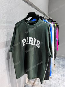 22ss Hombres Mujeres Diseñadores Camisetas camiseta París estampado manga corta Hombre Cuello redondo París Moda Streetwear verde xinxinbuy XS-L