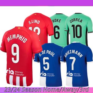 23/24 Atlético de Madrid Camisetas Camisetas de fútbol de Kids Kit Futbol 2023 2024 Camiseta de fútbol Local Visitante Jugador de entrenamiento Versión 7 GRIEZMANN MEMPHIS CORREA LEMAR KOKE