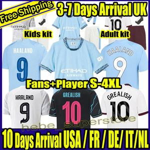 S-4xl 23 24 25 villes man mangers soccer jersey kid kit haaland de Bruyne 2023 2024 Home Away 3rd Version Version Football Shirt Chine