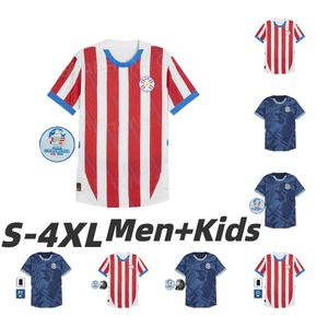 2024 2025 Paraguay Soccer Jersey Copa América Camisetas de Futbol Home White Red Away Blue oscuro 24 25 Men Kids Camisa de fútbol Kit Tamaño S-4XL Camina corta Uniformes personalizados
