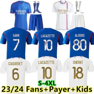 23 24 Lyon Soccer Jerseys Maillot de Foot CAQUERET OL 2023 2024 Chemise de football Barcola Castello Jr Cherki Tagliafico Tolisso Homme Enfants Kit Kit Set Équipement JJ 12.13