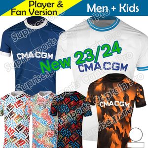 23 24 Marseille Soccer Jerseys Authentic Kids Kit 2023 Home Away White Blue Player Version 2024 Pré-match 3rd Orange Men Football Shirt Gigot Kit complet Guendouzi Sarr