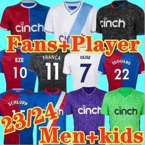 23 24 Jerseys de fútbol de cristal Olise Zaha Eze J.AYEW 2023 2024 Camisa de fútbol Top Palace Kit Benteke Schlupp Mateta Edouard Gallagher Kids Jersey Uniformes