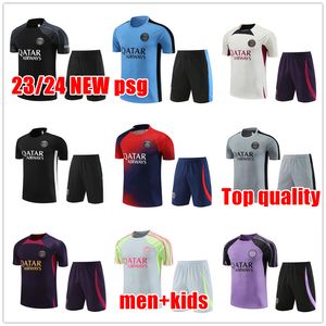 23 24 Survêtement d'avant-match Survêtement PSG MBAPPE 23/24 NEW PARIS Homme et enfant Combinaison manches courtes Maillot de foot kit uniforme chandal sweat adulte Ensembles pulls TOPS