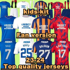 23 24 Rangers Soccer Jerseys 2023 2024 Home Away Glasgow COLAK ROOFE LUNDSTRAM HAGI BARKER TILLMAN MORELOS TAVERNIER KENT FC FASHION JR Hommes Maillot de Football Kit Enfants