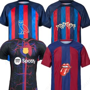 23 24 S Rolling Stone Limited Jersey 2023 2024 Barça Patta Especial Rosalia Motomami Jersey OVO LEWANDOWSKI PEDRI GAVI JOAO FELIX Hombres Camiseta de fútbol