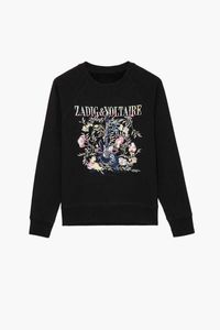 Zadig Voltaire designer Sweat-shirt en pur coton or argent ligne lettre guitare fleur broderie col rond polaire femme pull classique hauts à la mode surdimensionné