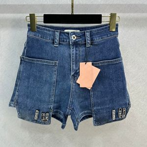 23SS Fw Coton Femmes Designer Shorts Jeans Avec Lettre Perles De Cristal Haut De Gamme Milan Piste Marque Cowboy Casual Jersey Coton Outwear Mini Denim A-ligne Hotty Hot Pants