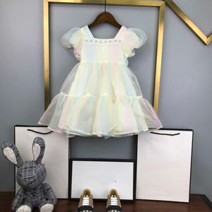 23ss Robe de princesse vêtements de marque pour enfants Robes à manches courtes pour filles Robe à manches à bulles Dégradé Fil net Robe grande jupes pour filles Vêtements pour enfants de haute qualité