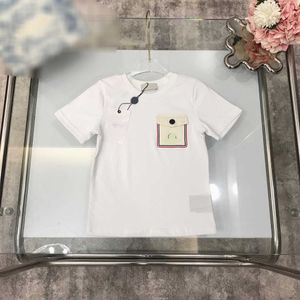 23ss toddler tee kid designer t shirt child tshirt boys girls Round neck Pure cotton Chest stripe pocket letter logo embroidery t-shirt High quality kids clothes