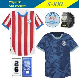24 25 Paraguay Soccer Jersey Copa America Maillots de Foot White Away Blue Blue Football Shirt 24 25 hommes Kit Kit Kit Top Short Sheeve Custom Uniforme Adult Taille