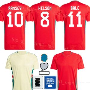 24-25 Soccer Pays de Galles 11 Gareth Bale Jerseys Euro Cup 9 Brennan Johnson 13 Kieffer Moore 20 Daniel James 8 Harry Wilson Joe Rodon Roberts Kits de chemise de football de l'équipe nationale