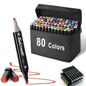 24-80 couleurs ensemble de stylos marqueurs d'art huileux pour dessiner des marqueurs à base de pointe huileuse à double tête Graffiti Manga fournitures d'art scolaire 231227