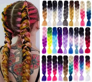 Extensiones de cabello trenzado de 24 pulgadas Trenzas de ganchillo Jumbo Estilo de cabello sintético 100 gPc Rubio puro Rosa Verde9174518