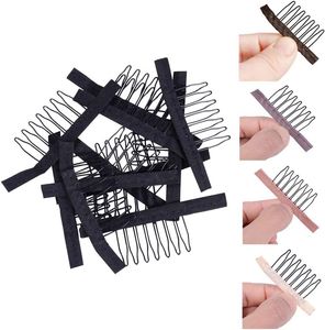 24 pcs/lot Wig Combs 7-teeth Wig Clips Steel Teeth Polyester Durable Cloth Wig Combs for Hairpiece Caps Wig Accessories Tools (B