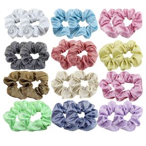 24 piezas de mujeres Glitter Scrunchie Pack Headwear Girls bandas elásticas para el cabello conjunto de Scrunchies coreanos accesorios para el cabello 2019 VERVAE