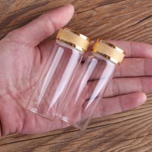 24 pièces 40 ml 30 * 80 mm Bouteilles en verre avec bouchons givrés dorés Bouteille de parfum en verre transparent Bouteilles d'épices Pots d'épices All-match