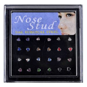 24 stks / set Hart Vorm Neus Ring Studs Fashion Body Piercing Sieraden Kristal Neus Ringen Voor Vrouwen Oor Kraakbeen Helix piercing